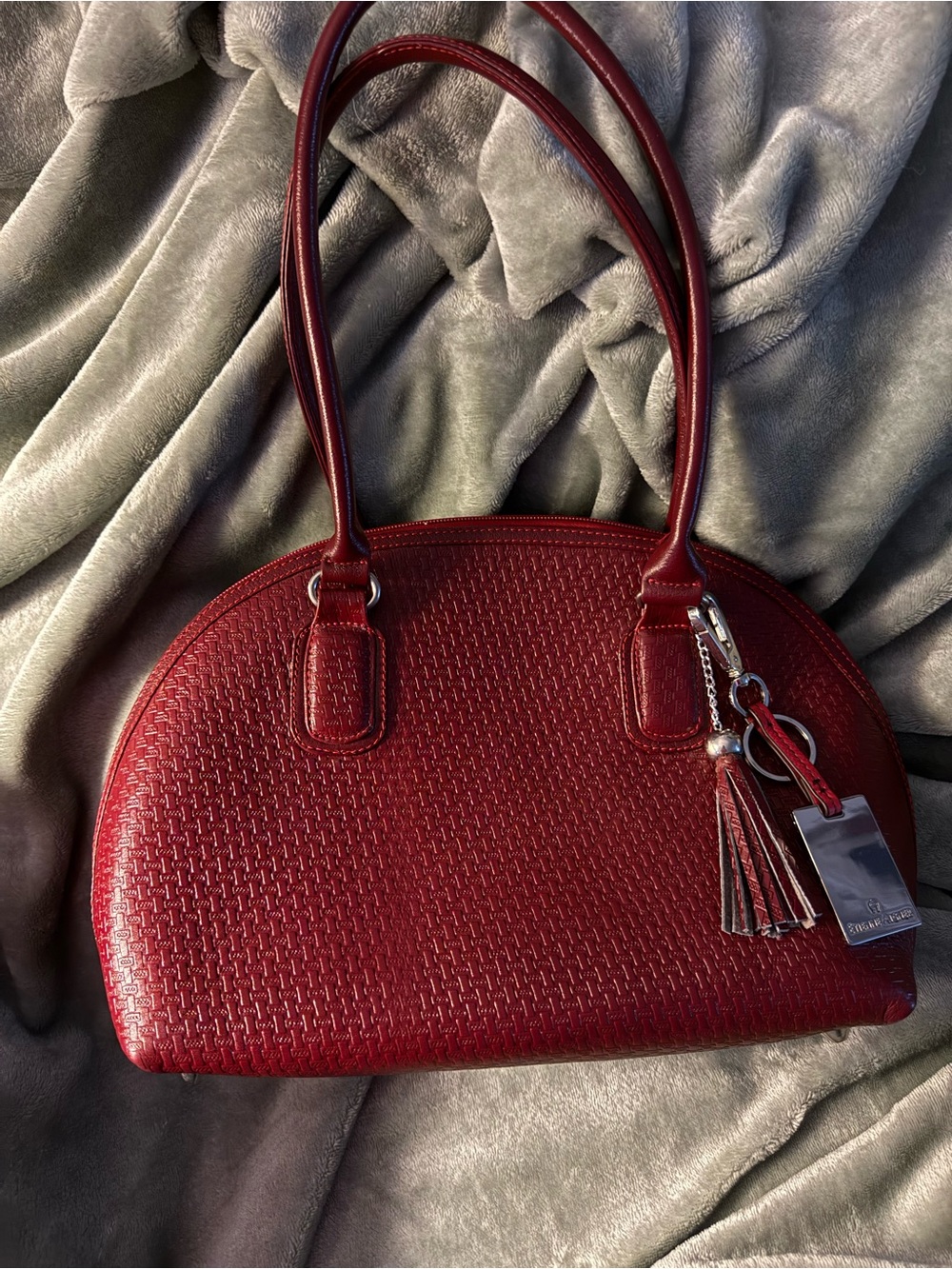 Etienne Aigner Deep Red Textured Dome Satchel
